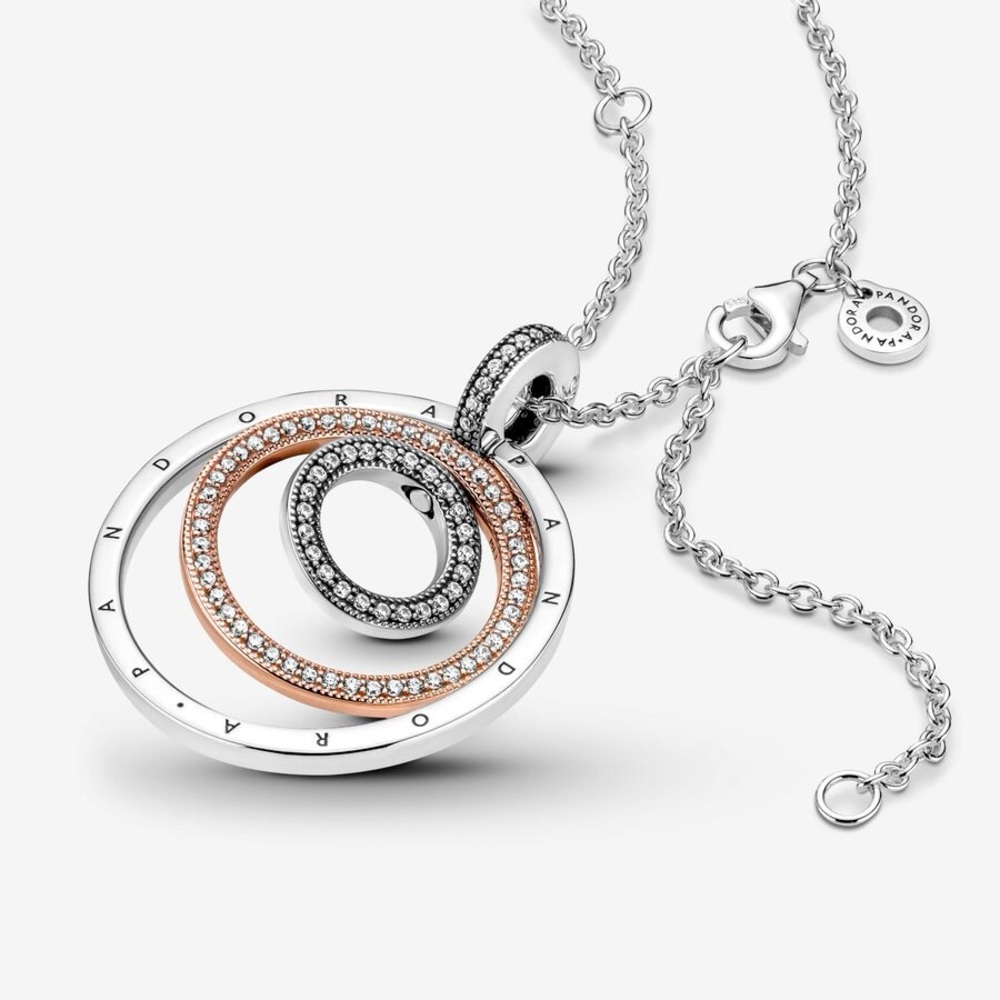 PANDORA Two-tone Circles Pendant & Necklace BNIB